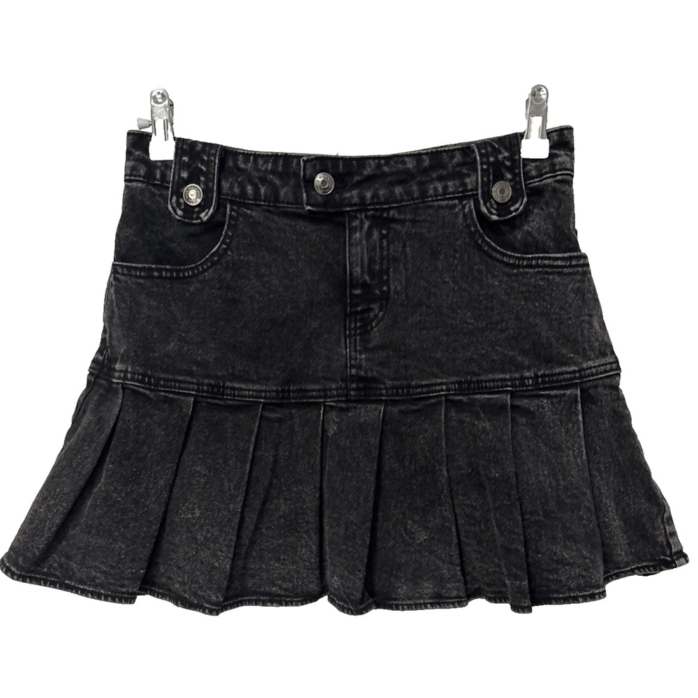 Women's 6 Faded Black Y2K 90's Denim Flared Mini Skirt Urban Streetwear Gothic